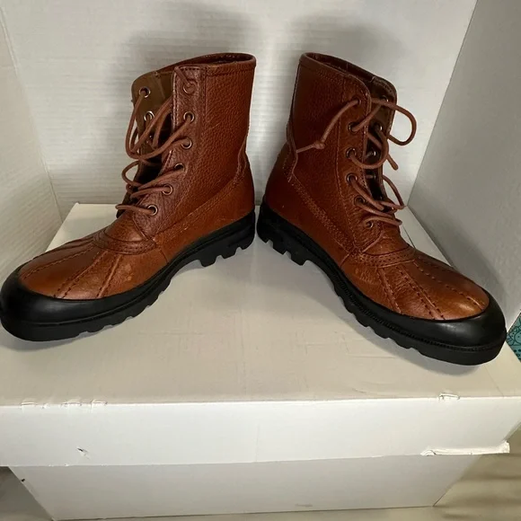 Polo Ralph Lauren Udel Dark Brown Leather Duck Boots Mens Size 7D - Picture 6 of 11